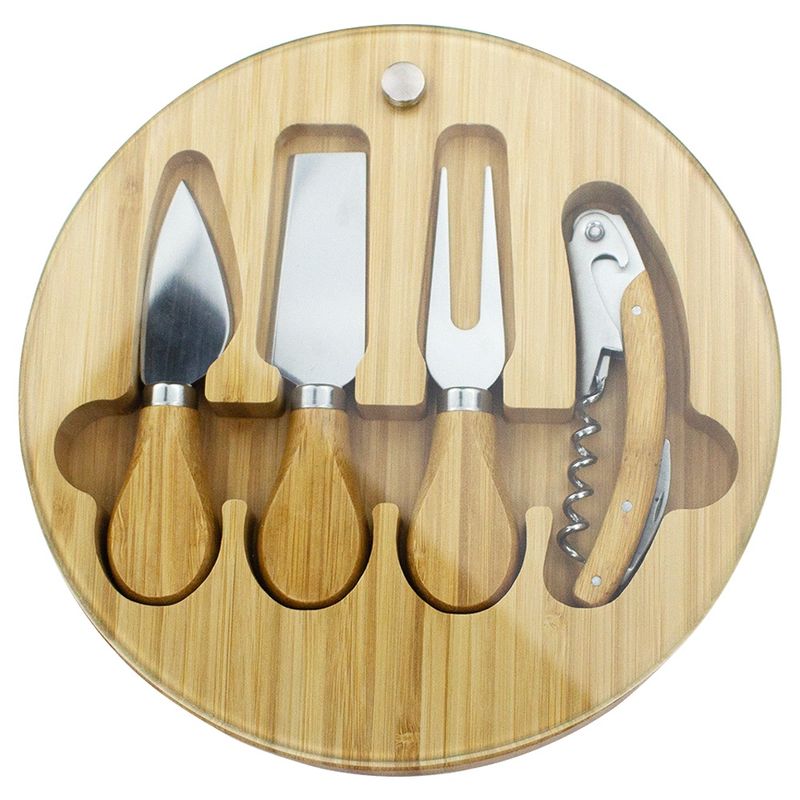 Round Bamboo Glass Cheese Set Cheese Boards & Sets Promotional Gift 203mm